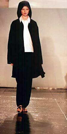 Candice in washable gabardine shaker coat and pant with embroidered cotton blouse